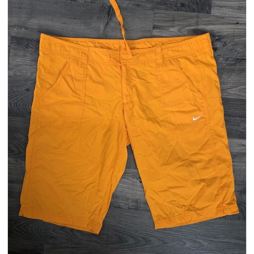 Nike Shorts Bermuda XXL Retro Neon Orange Swoosh Drawstring Pockets Snap 15"